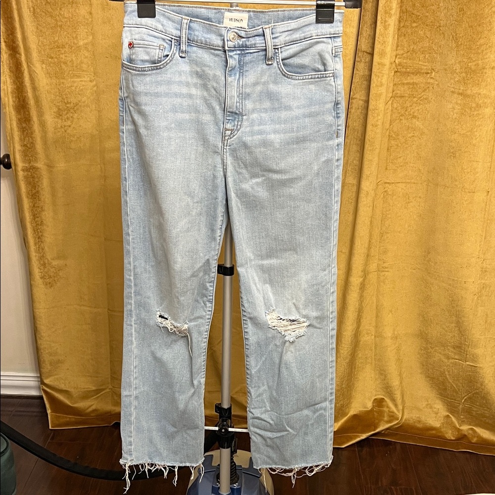 Hudson Women's Light Blue Ripped Straight Leg Jeans